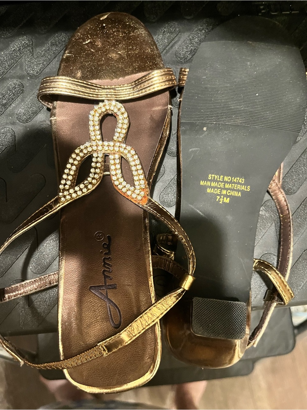 Annie Gold Rhinestone Loop T-Strap Sandals